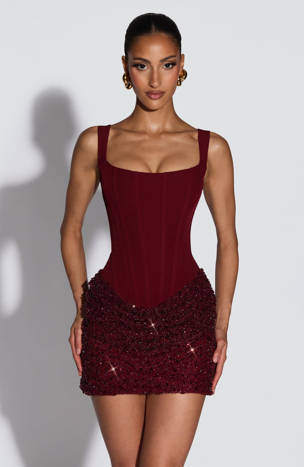 Corset Square Neck Sequin Skirt Basque Waist Mini Dress 2