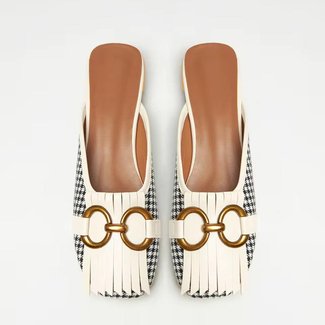 Metal Ring Square Toe Slip On Flats