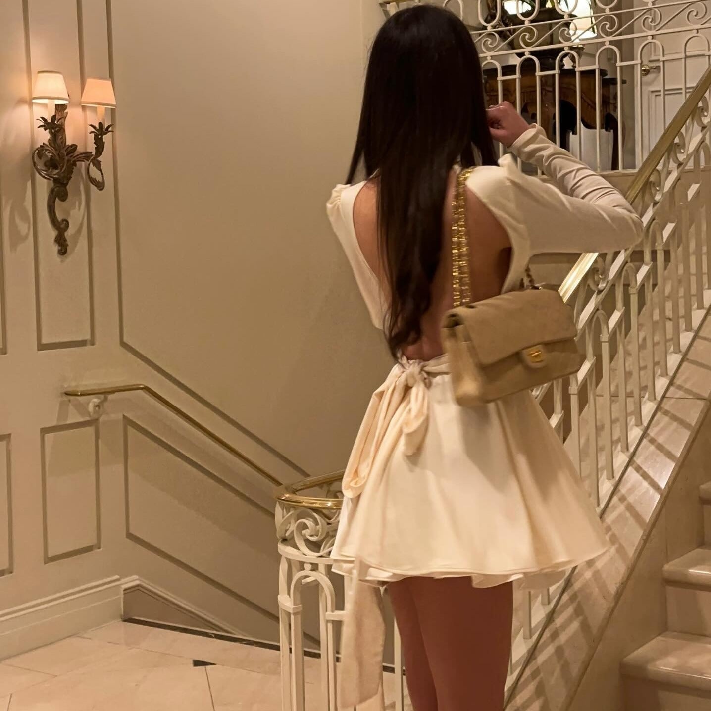 Parisian Encounter Satin Bow Mini Dress - View 7