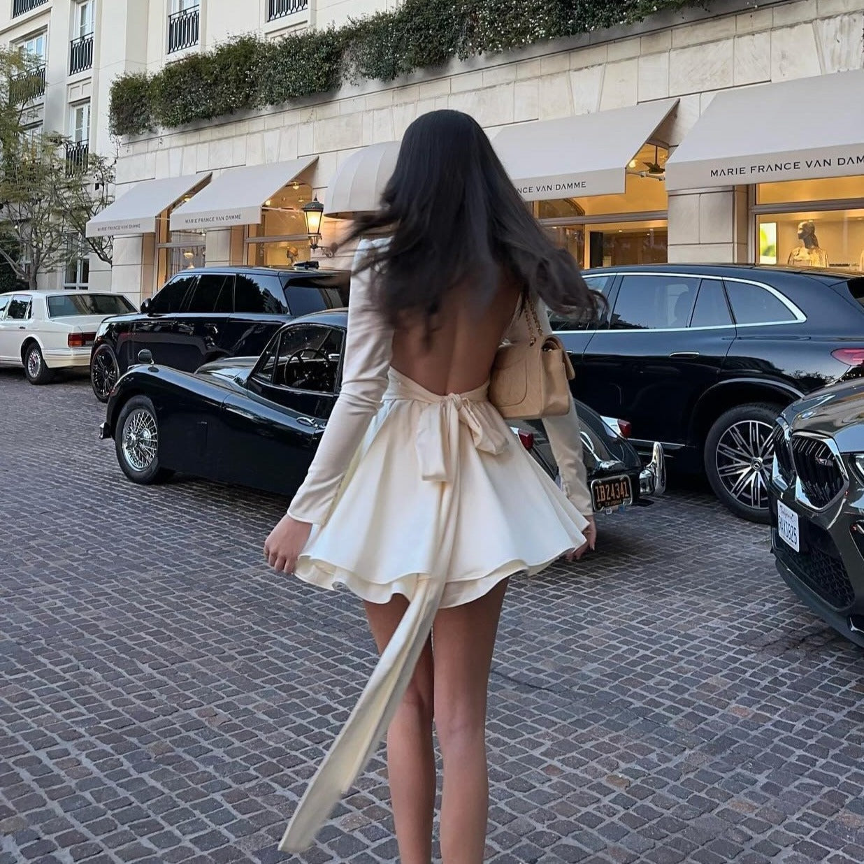 Parisian Encounter Satin Bow Mini Dress - View 3