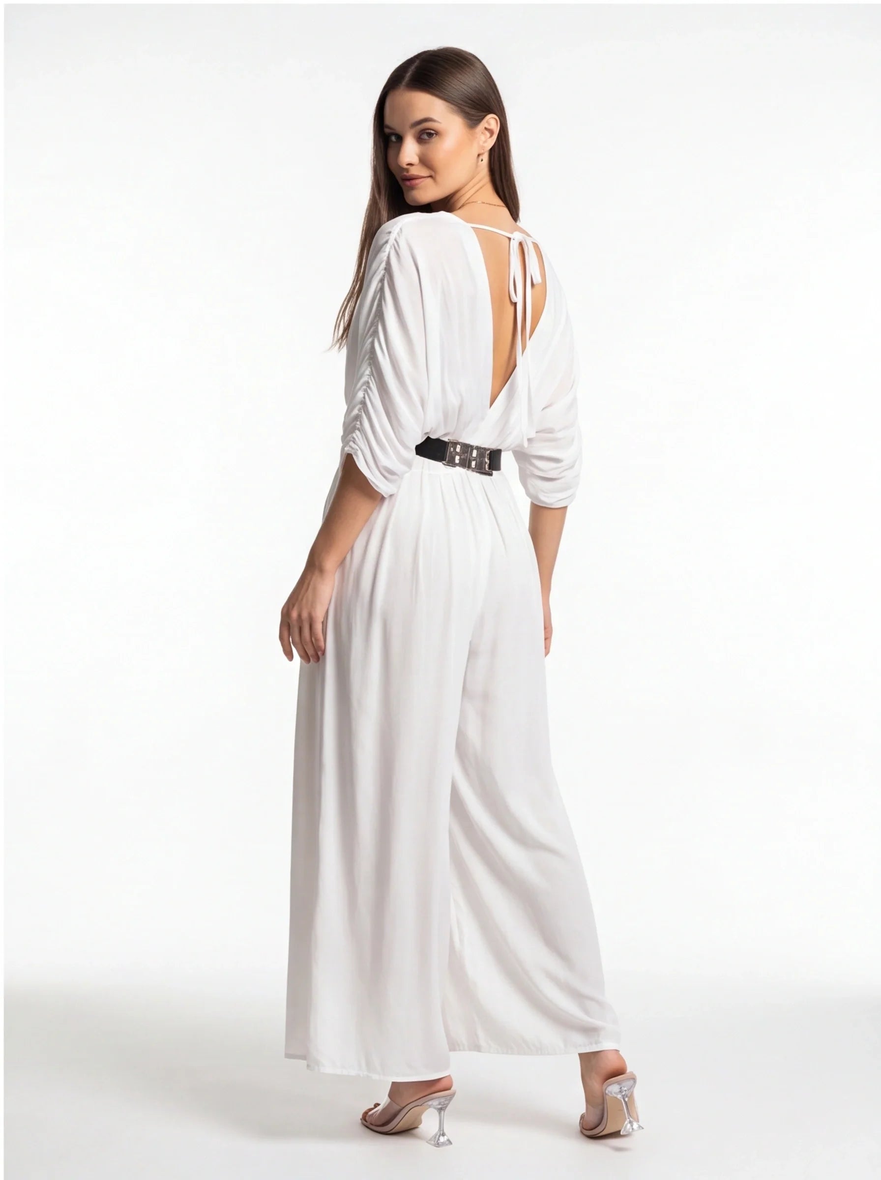 Elegant Casual Backless Jumpsuit with Adjustable Straps & Wide Legs
