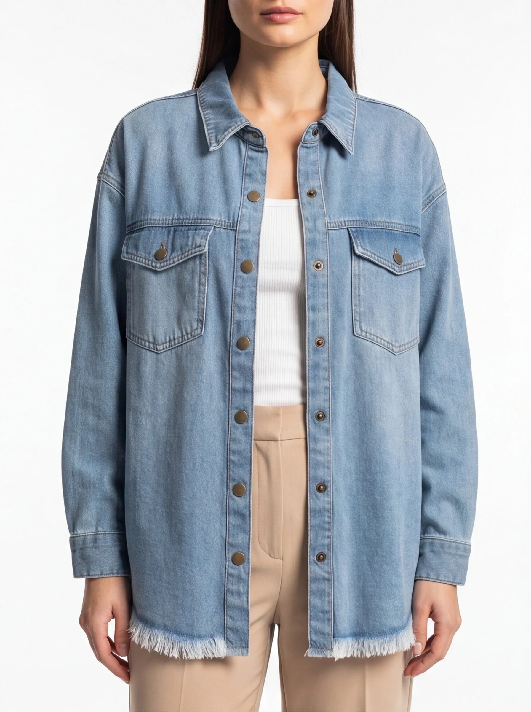 Stylish Relaxed Denim Blouse with Button Details and Soft Fabric - Jamota