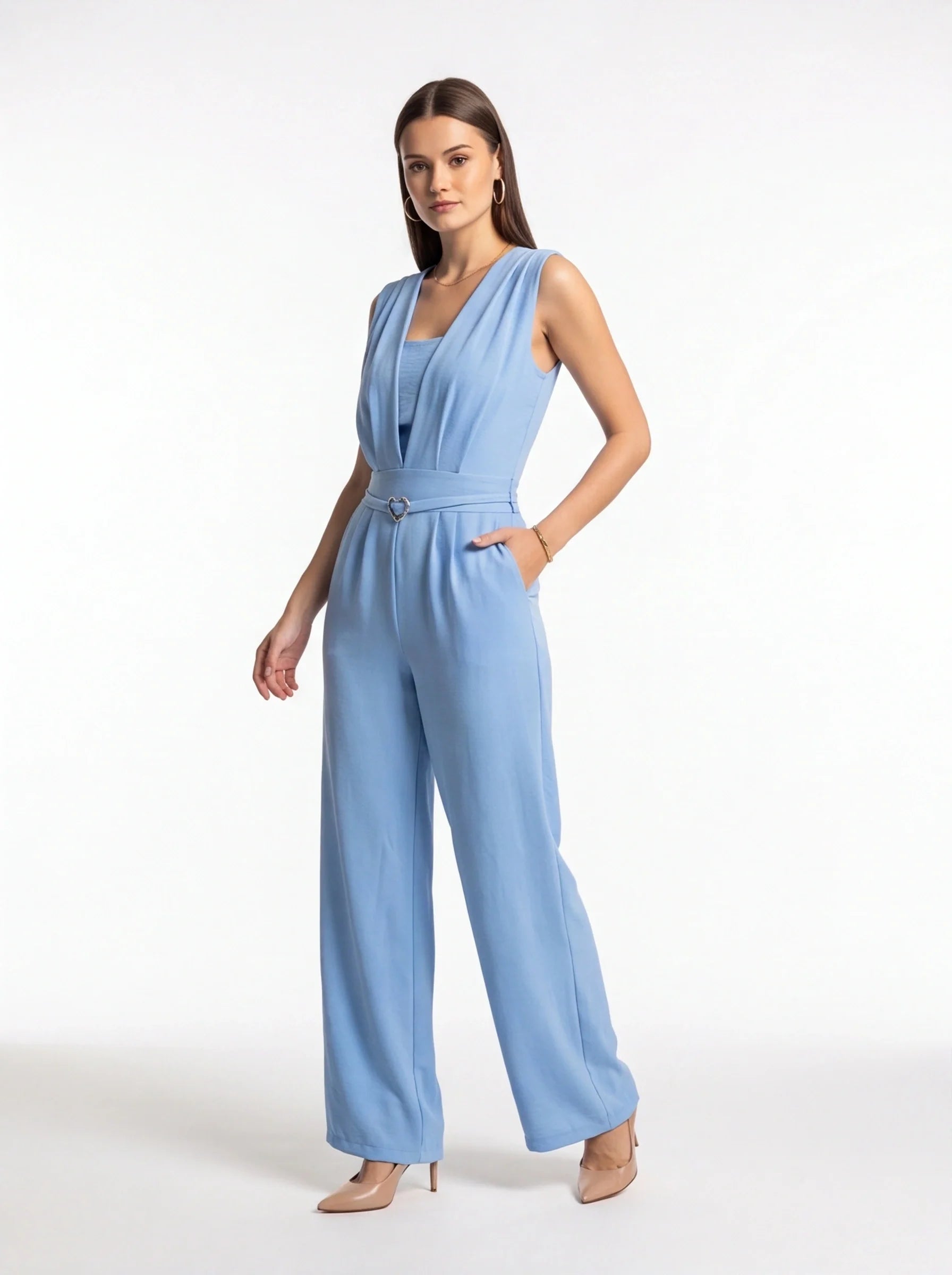 Elegant Chic Wide-Leg Jumpsuit with Pockets and Adjustable Straps