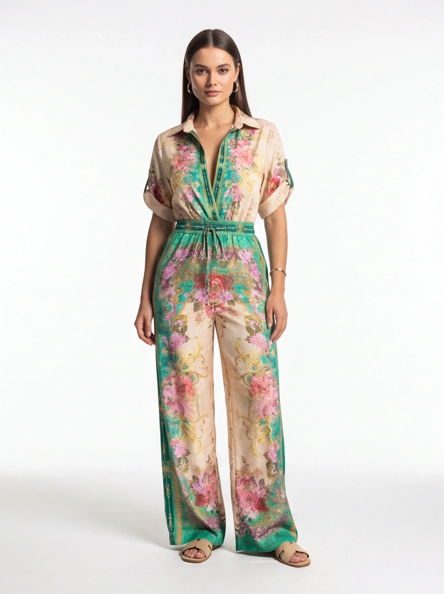 Vera Floral Wide-Leg Jumpsuit with Pockets
