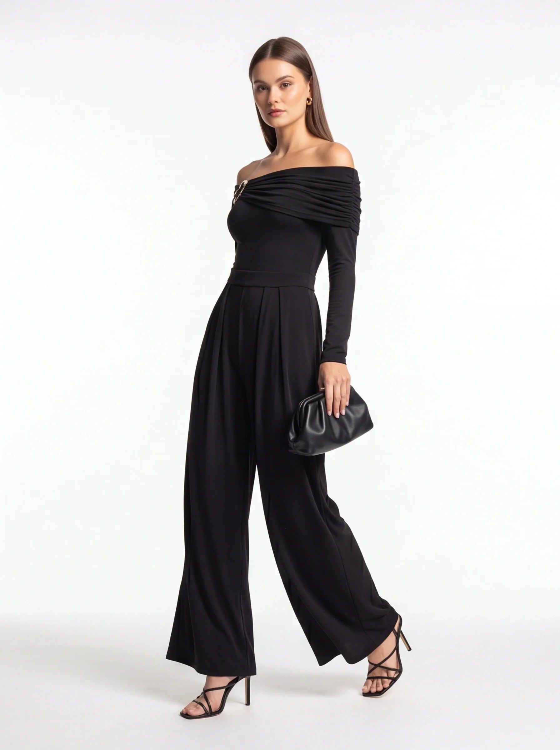 Elegant Off-Shoulder Dressy Jumpsuit for Women with Pockets & Belt