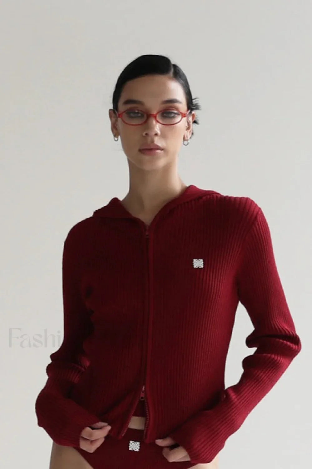 Zip Up Cropped Hooded Knit Sweater