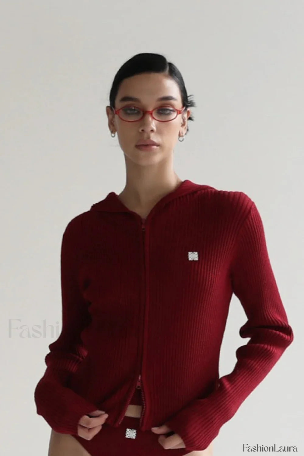 Zip Up Cropped Hooded Knit Sweater