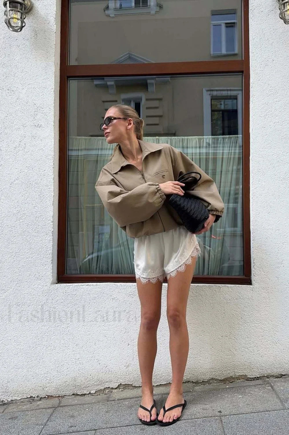 Zip Up Cropped Khaki Jacket