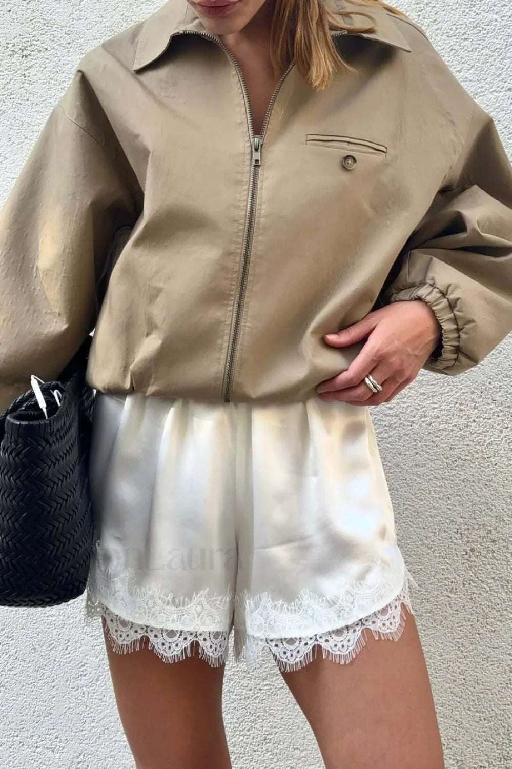 Zip Up Cropped Khaki Jacket