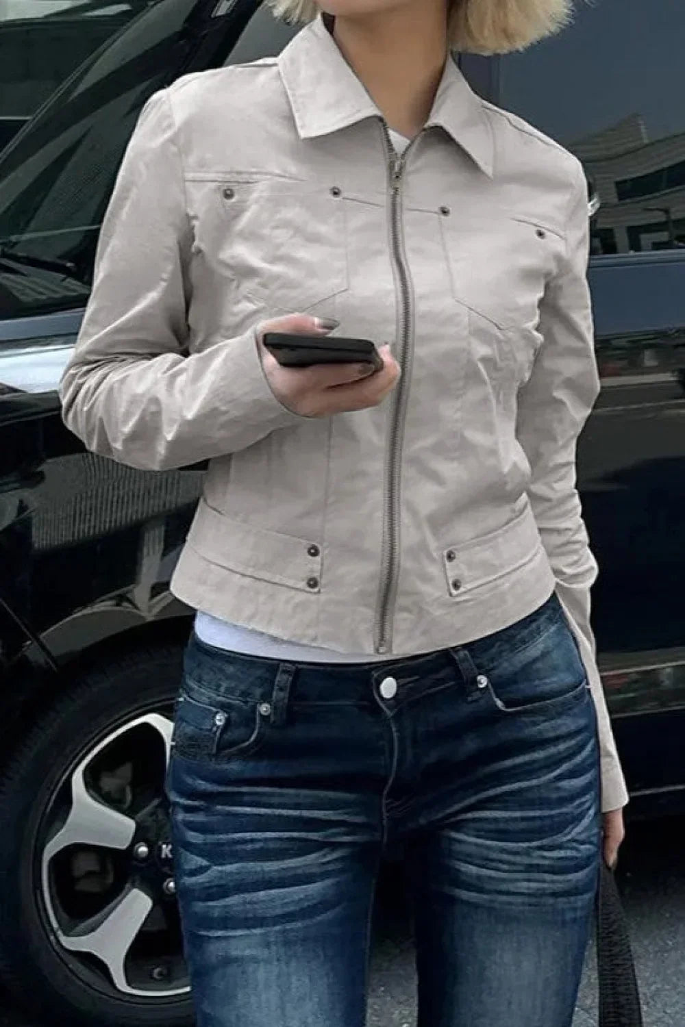 Zip Up Solid Color Utility Jacket