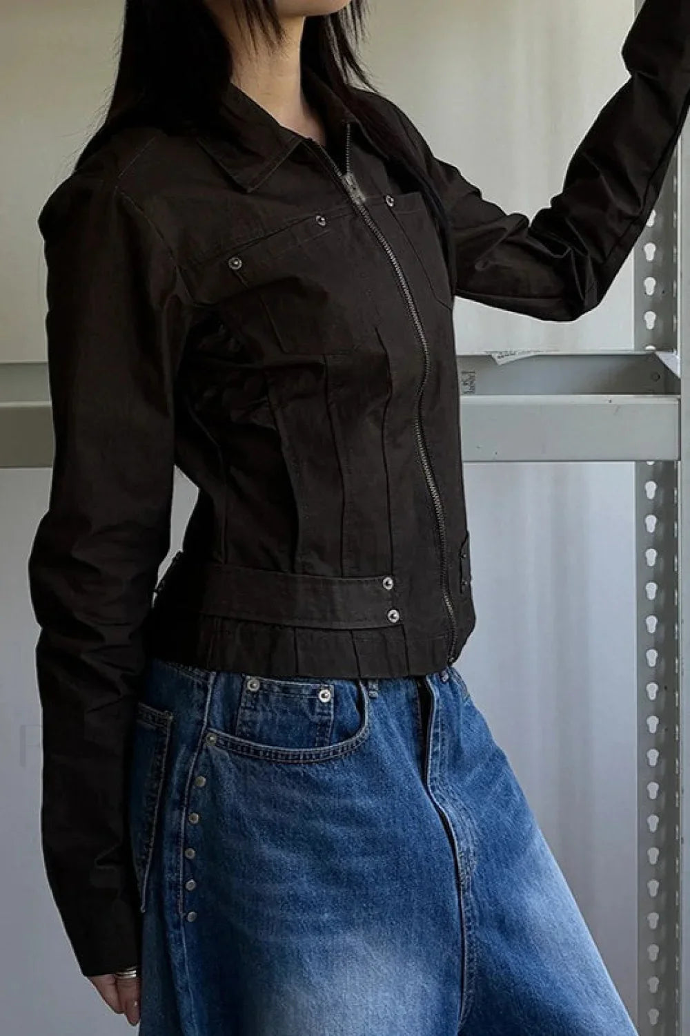 Zip Up Solid Color Utility Jacket