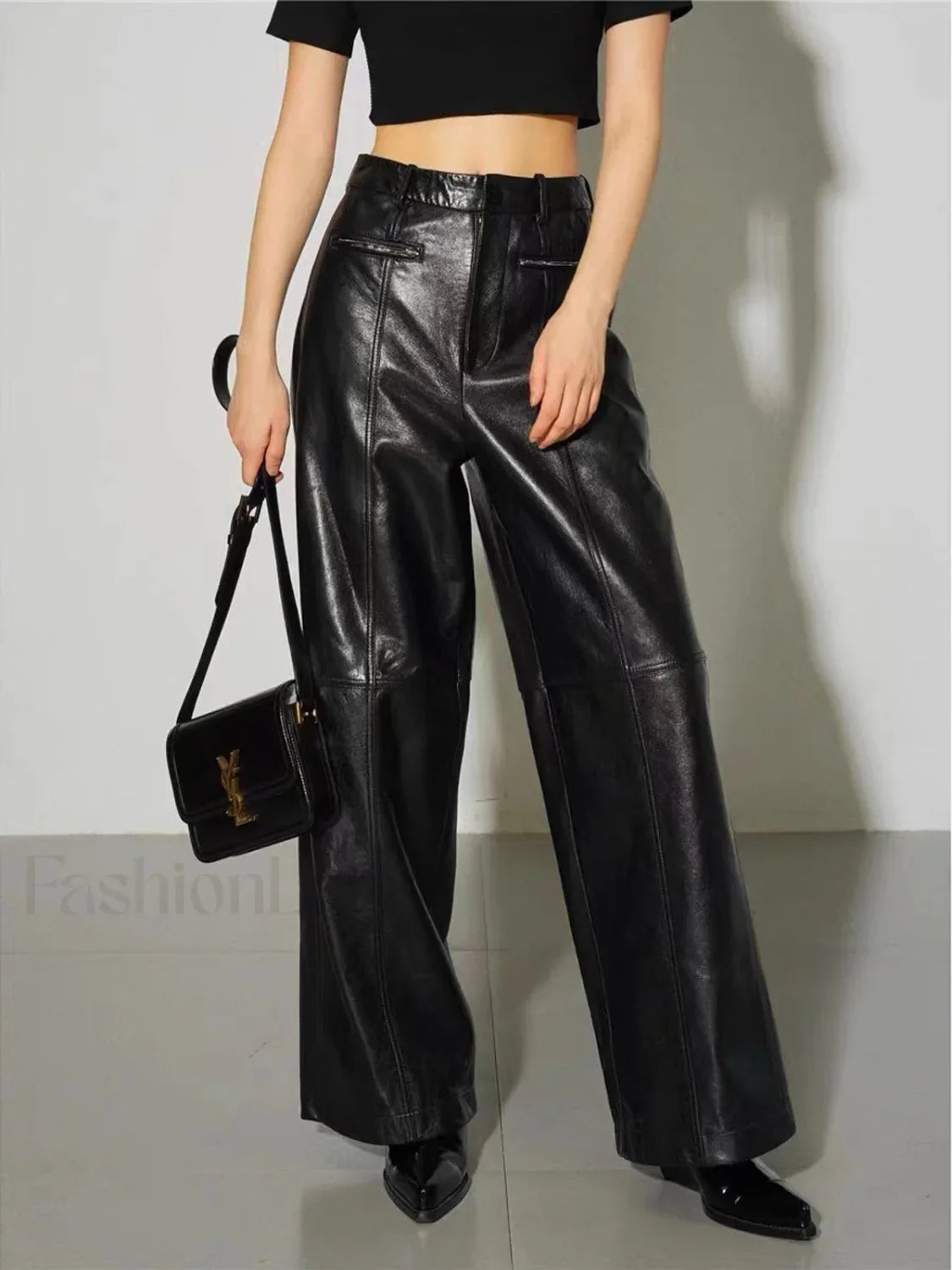 Zippered Faux Leather Trendy Straight Leg Mid-waist Pants