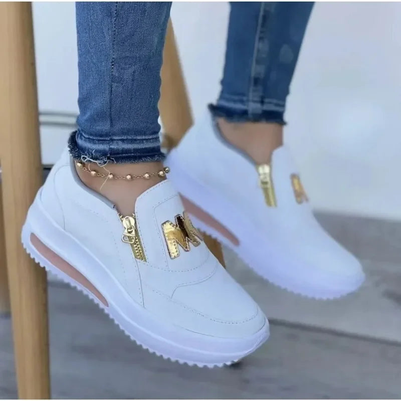 Suede Look Zip Front Platform Slip On Sneakers