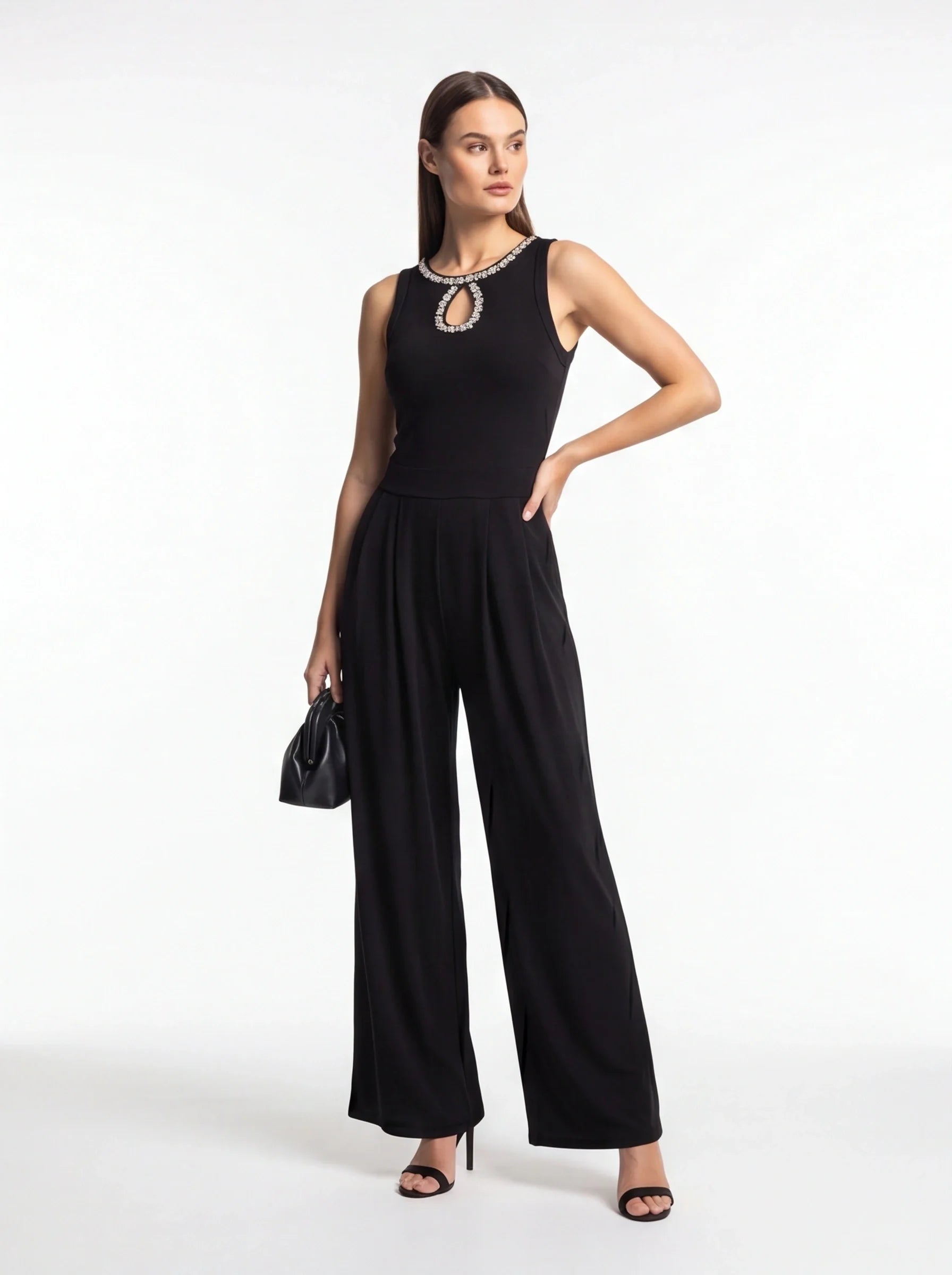 Elegant Pleated Wide-Leg Jumpsuit with Adjustable Waist & Pockets - Jamota