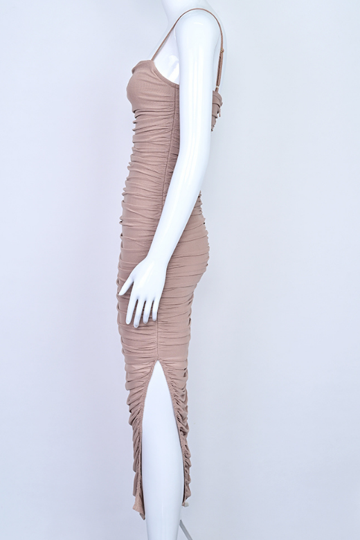 Zoe Bodycon Wrap Maxi Dress - Tan Brown