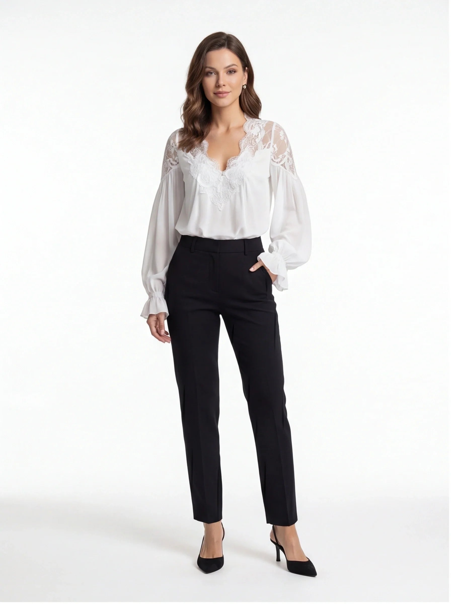 Elegant Airy Lace Collar Blouse - Professional Fit, Breathable Fabric