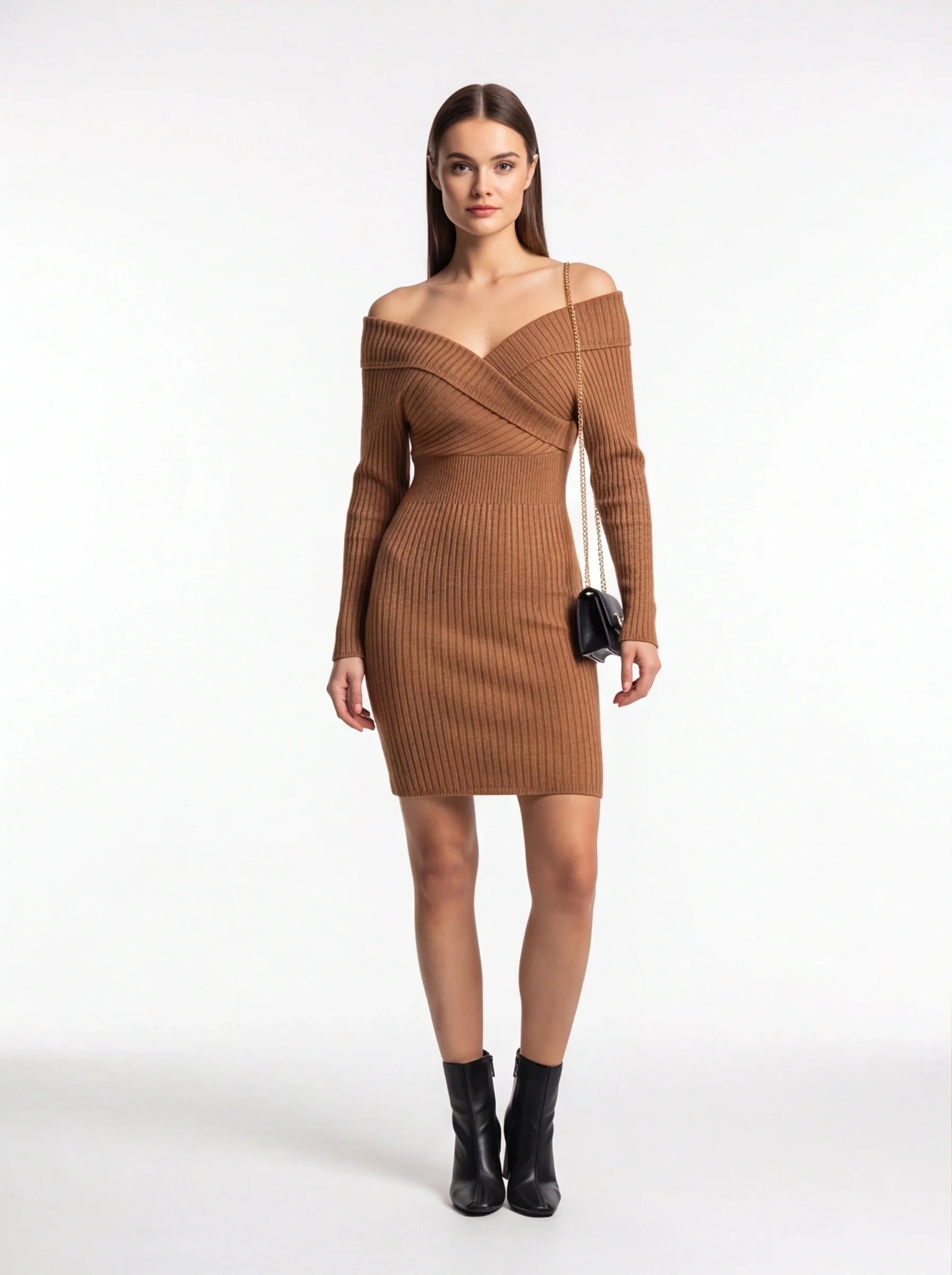 Elegant Slim Fit Bodycon Sweater Dress with Long Sleeves & Soft Knit
