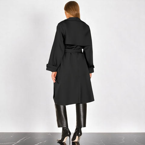 Double Breasted Belted Longline Trench Coat