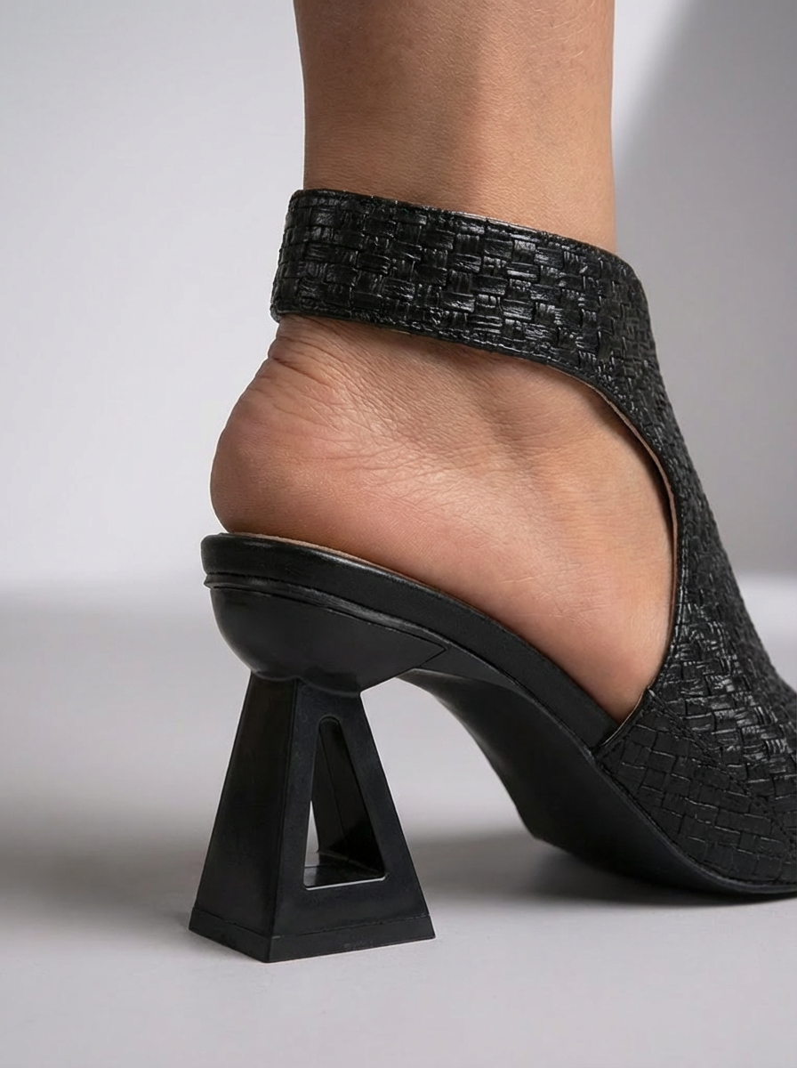 Woven Cut Out Sculpted Heel Sandals
