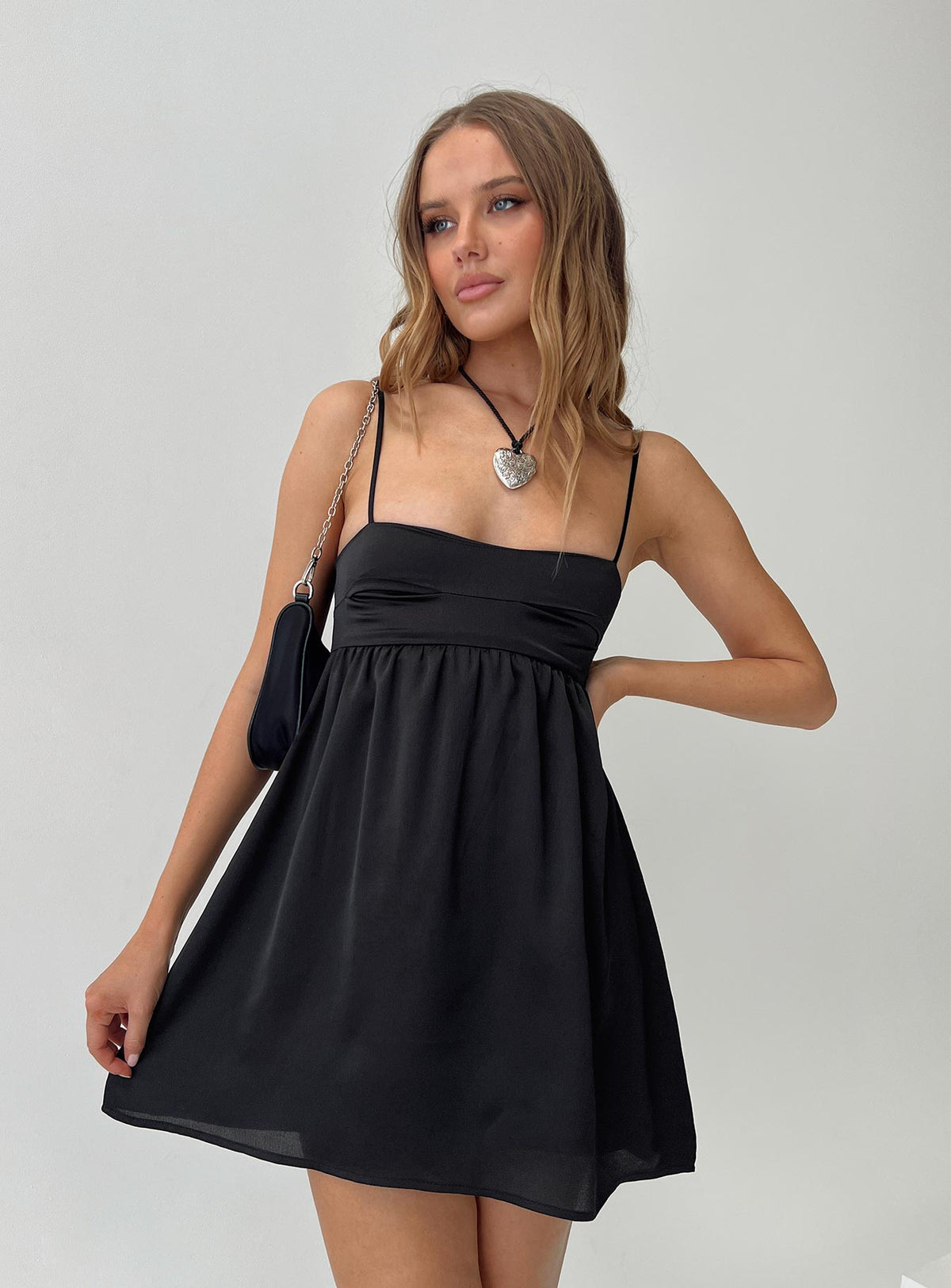 Satin Ruched Bust Spaghetti Strap Babydoll Mini Dress
