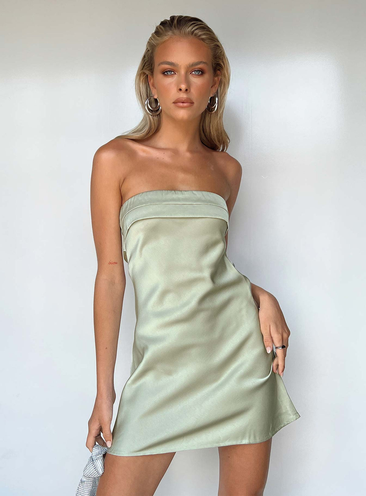 Satin Strapless Fold Over Bust Mini Slip Dress 6