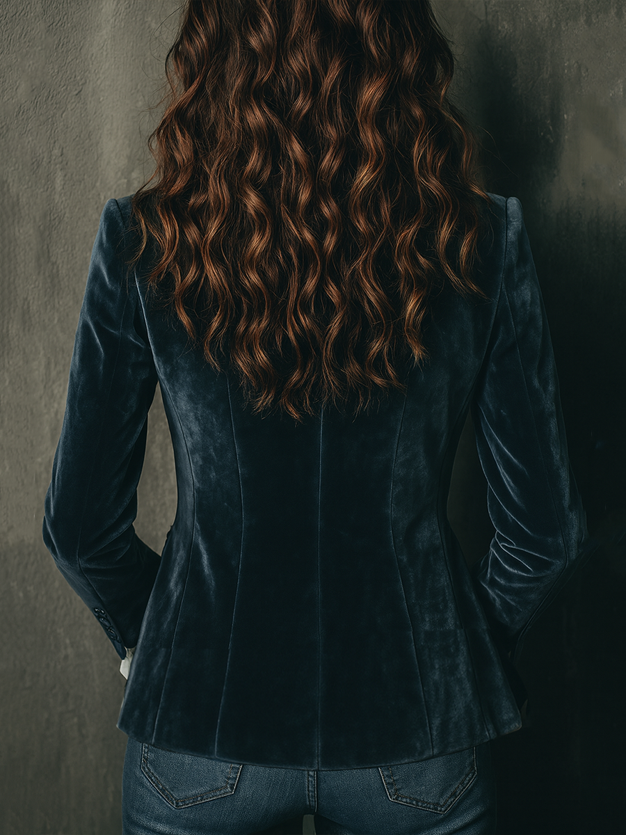 Floral Embroidered Velvet Notch Lapel Blazer