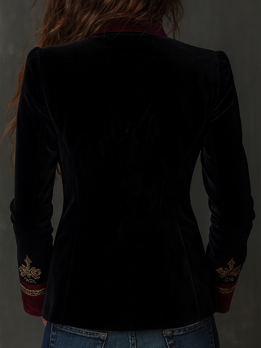 Baroque Embroidered Plunge Velvet Blazer
