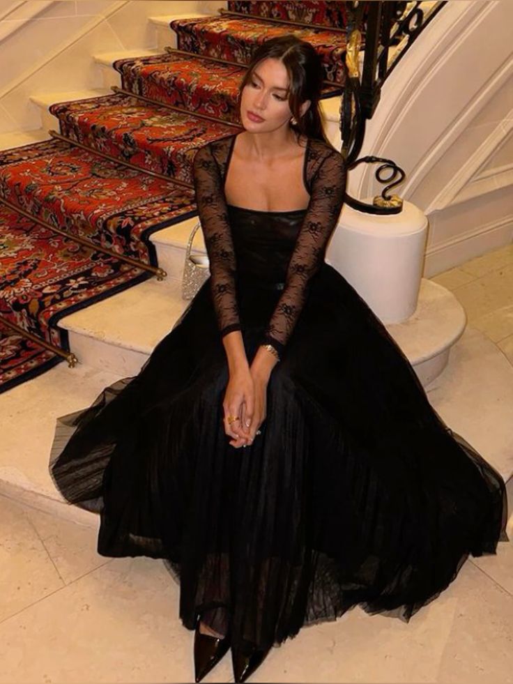 Black Evening Dress Elegant Lace Party Dress