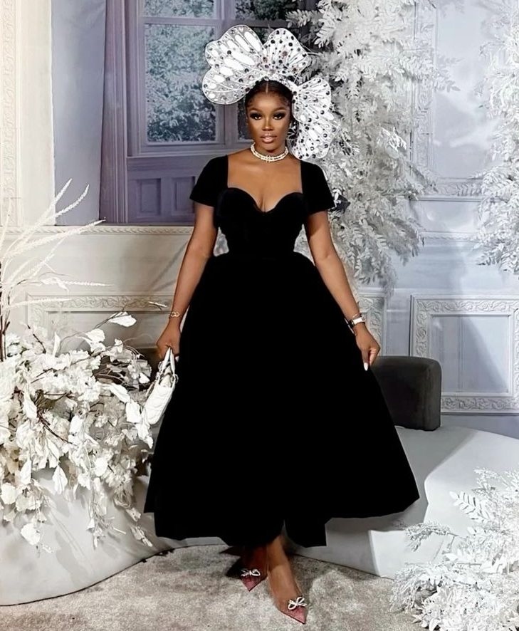 Black Short Sleeves Party Dress Fashion Evening Gown