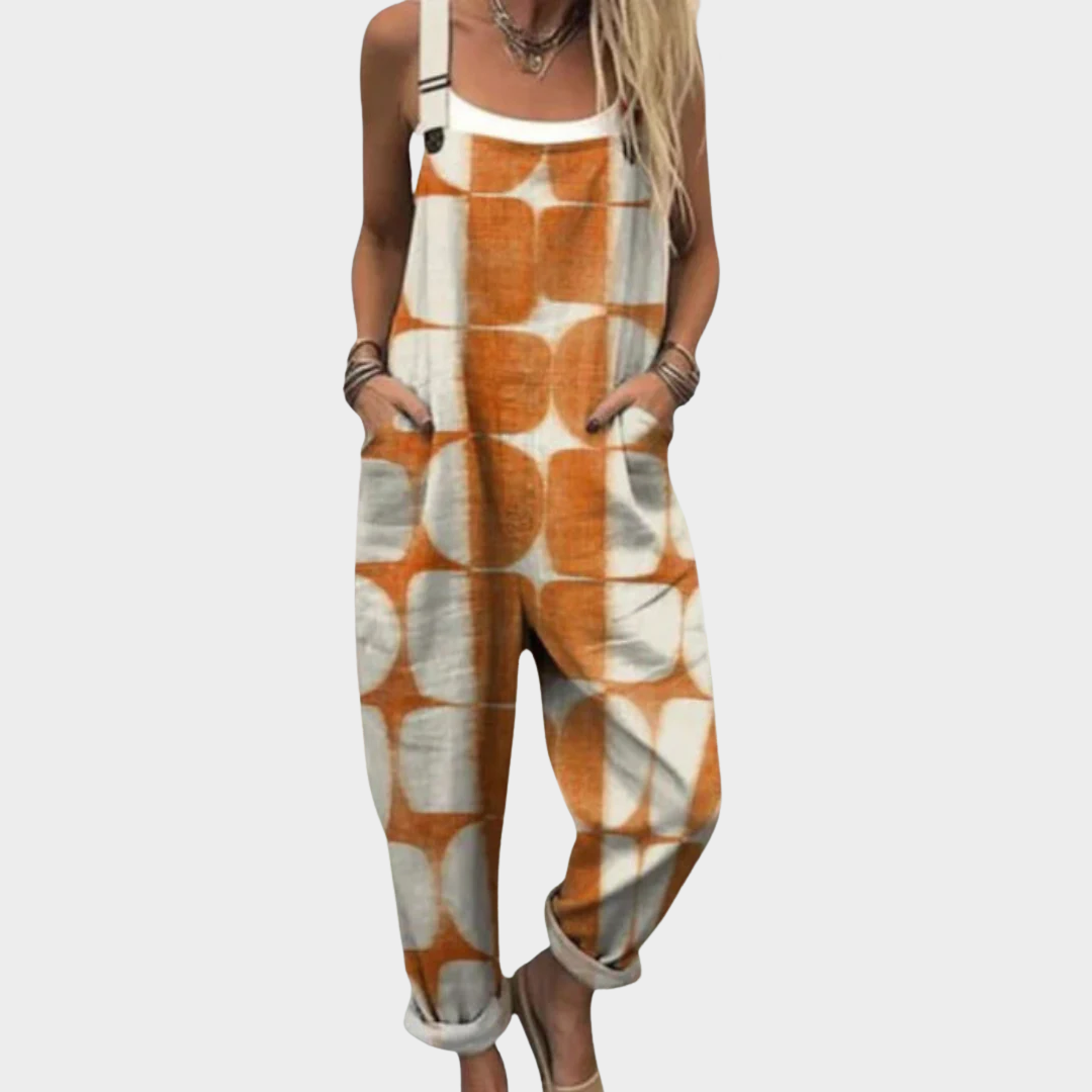 Geometric Print Sleeveless Wide Leg Overall Jumpsuit