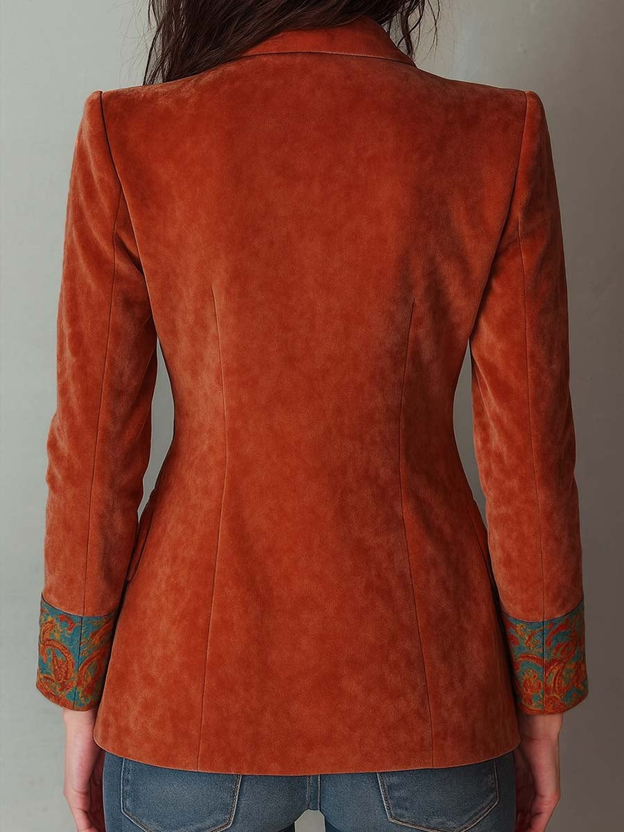 Paisley Print Velvet Peak Lapel Single Button Blazer 2