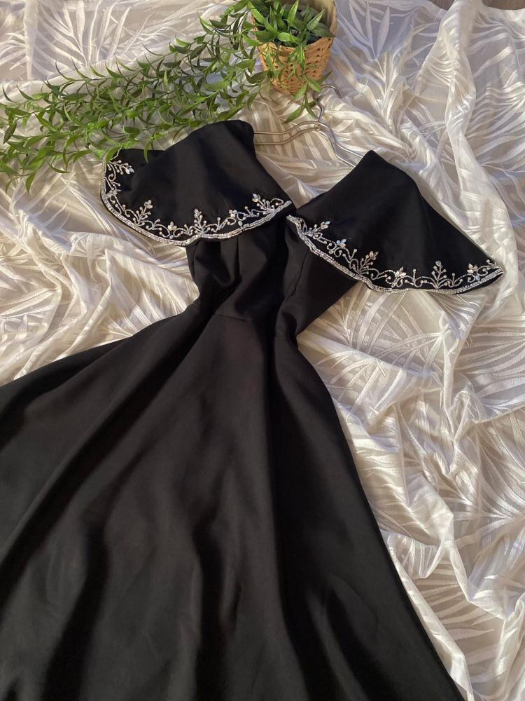 Black A Line Long Prom Dressblack Evening Dress