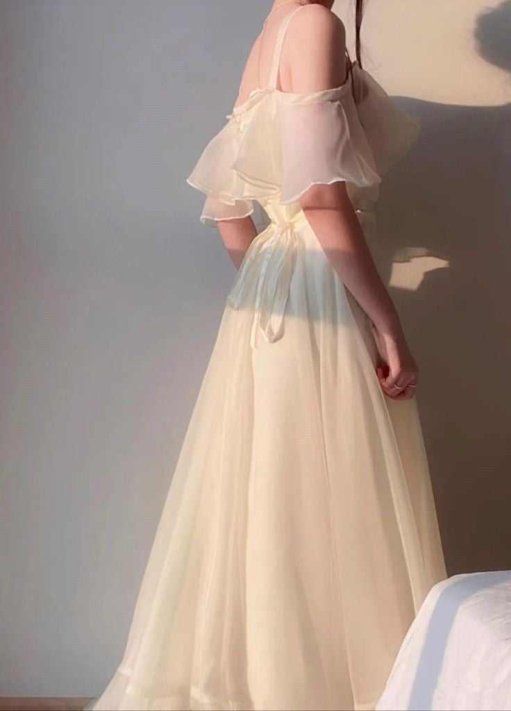 Off White Organza Sheath Long Prom Dress Evening Dress