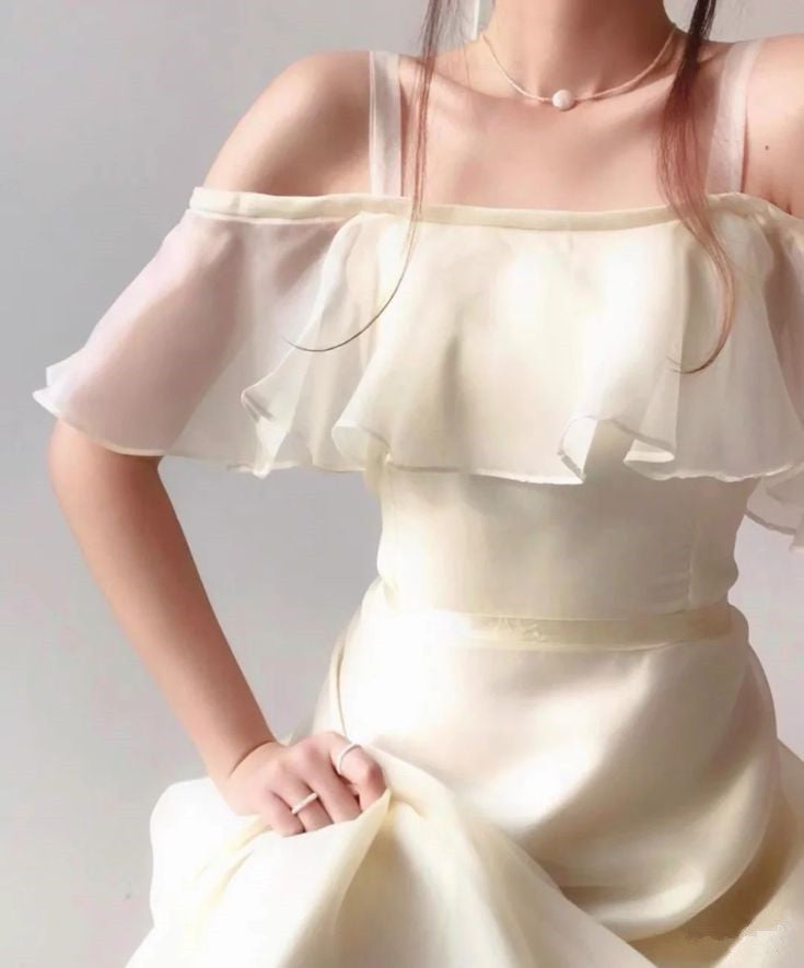 Off White Organza Sheath Long Prom Dress Evening Dress