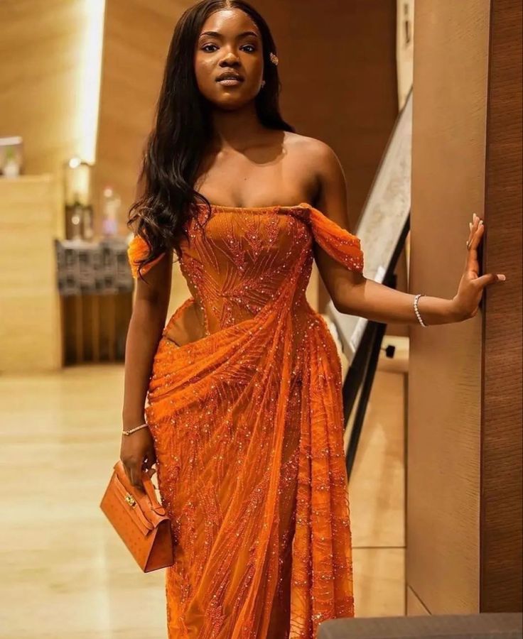 Orange Prom Dresses Off The Shoulder Birthday Outfits Long Formal Dress