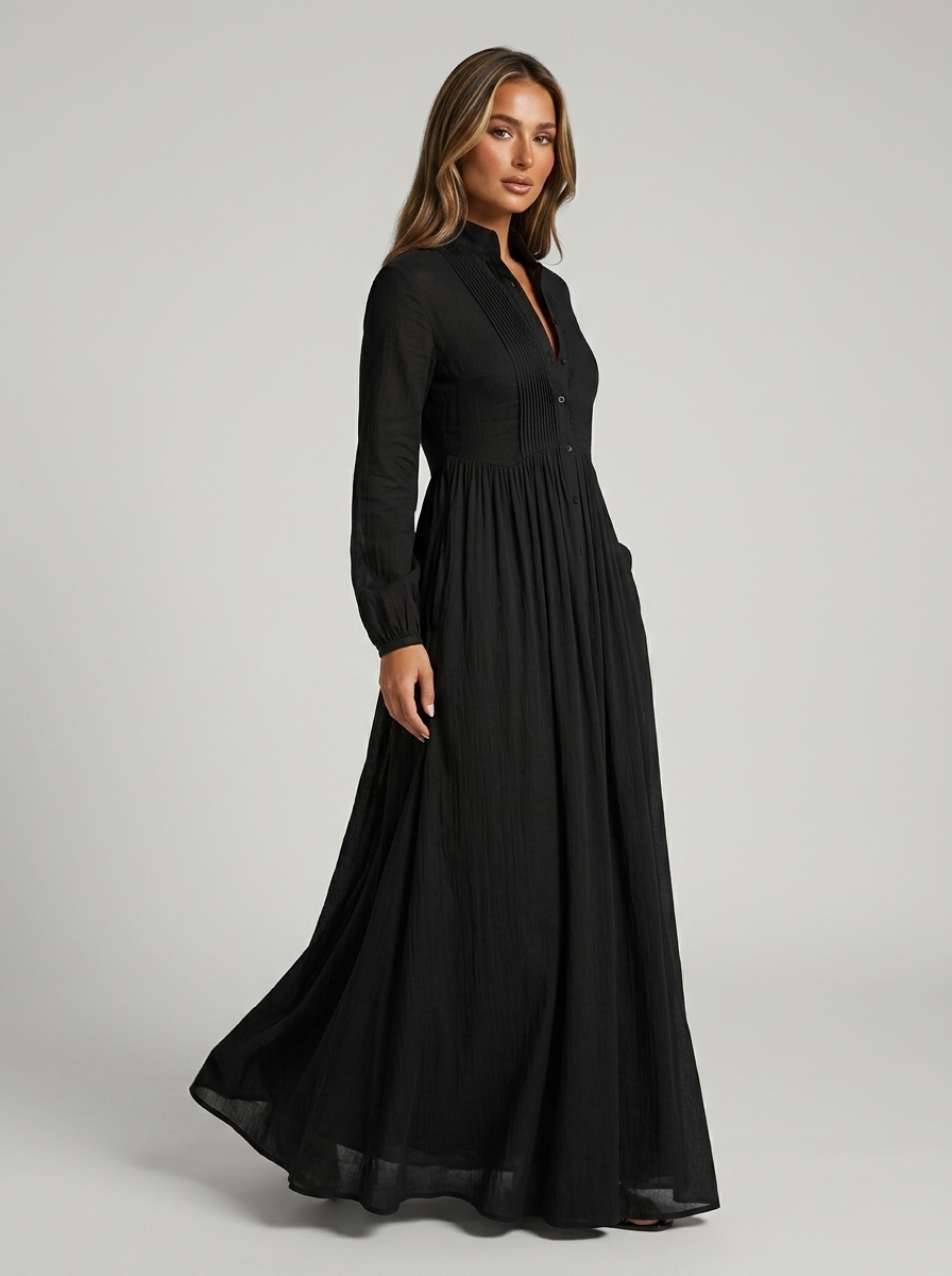 Women's Button Front Maxi Dress Long Sleeve Flowing Summer Dress