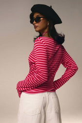 Stretchy Striped Crew Neck Long Sleeve Top