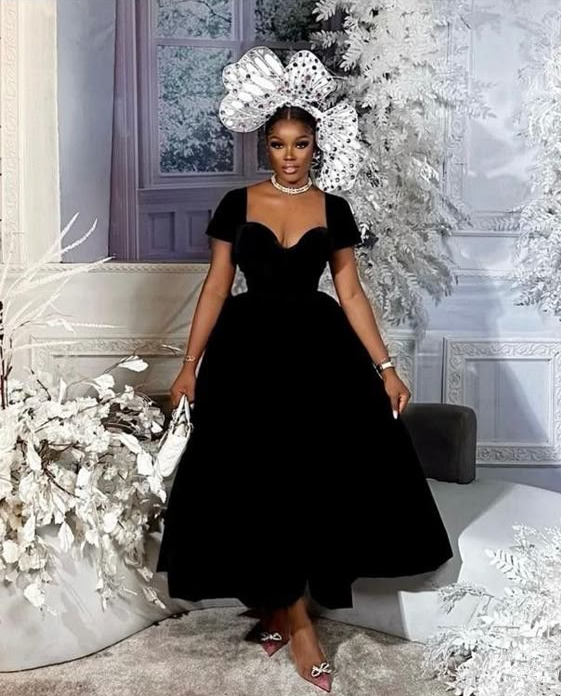 Black Short Sleeves Party Dress Fashion Evening Gown