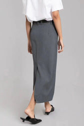 Wool Blazer Back Slit Midi Skirt
