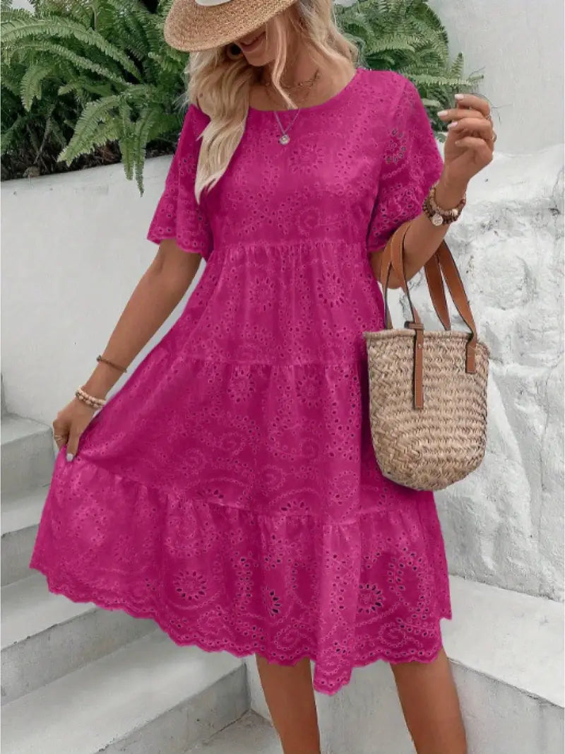 Victoria | Lace A-Line Mini Dress Pink
