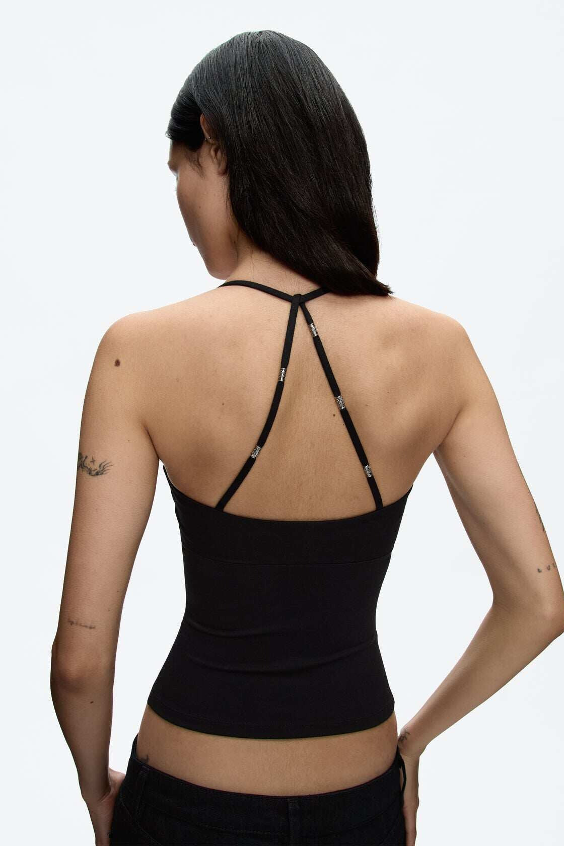 Silver-Tone Strap Slim Fit Cami Top