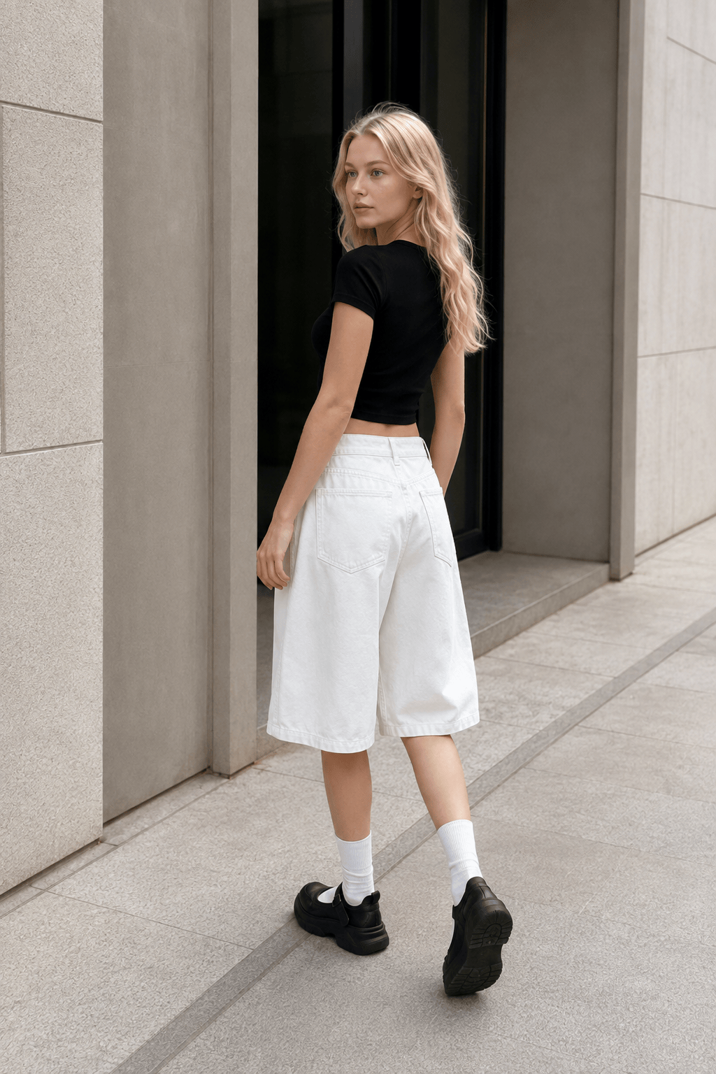White High Waist Minimalist Wide Leg Denim Shorts