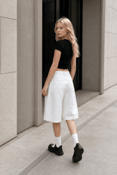 White High Waist Minimalist Wide Leg Denim Shorts