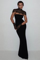 Black Strapless Lace Bodycon Maxi Lace Dress