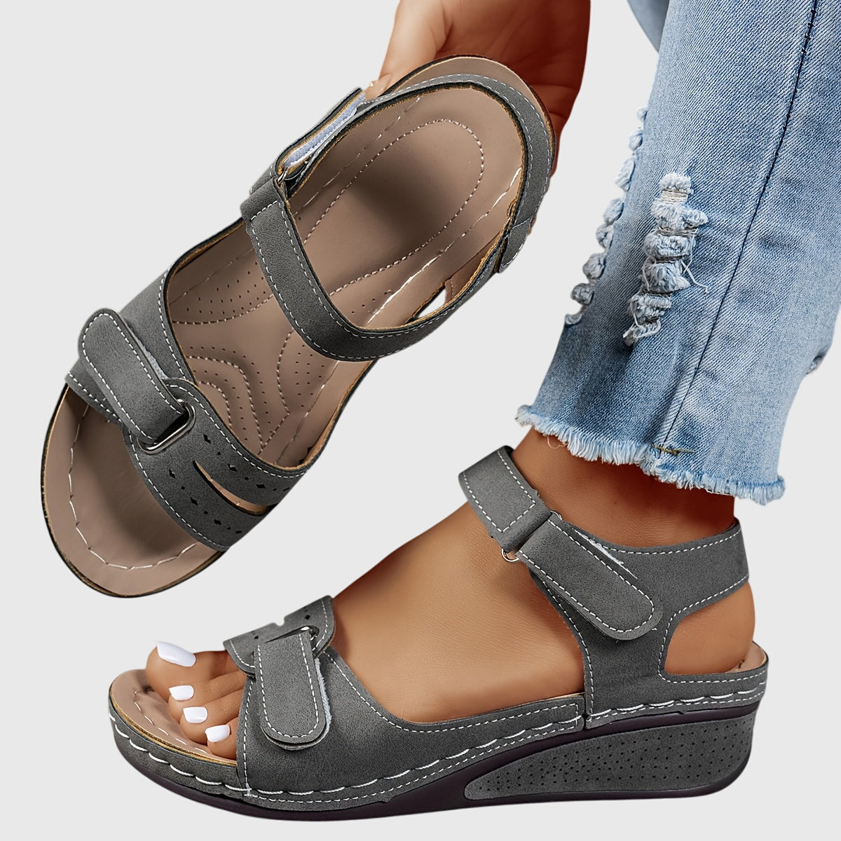 Open Toe Adjustable Strap Slingback Wedge Sandals