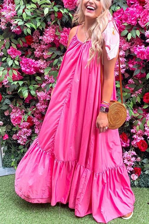 Spaghetti Strap V-Neck Tiered Ruffle Hem Maxi Dress