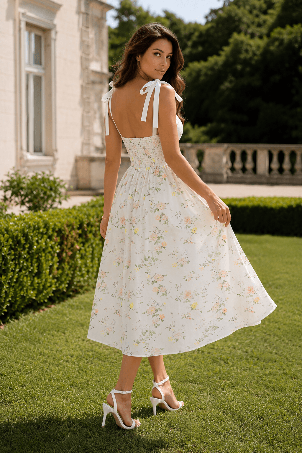Spaghetti Strap Long Fitted Slim Floral Dress