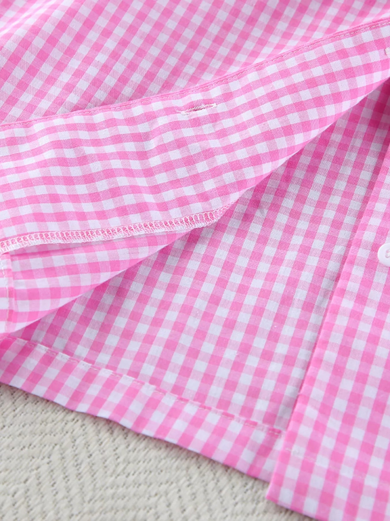 Gingham Button-Down Top and Pants Loungewear Set