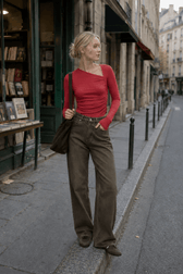 Ribbed Knit Long Trendy Sleeve Asymmetric Shirt