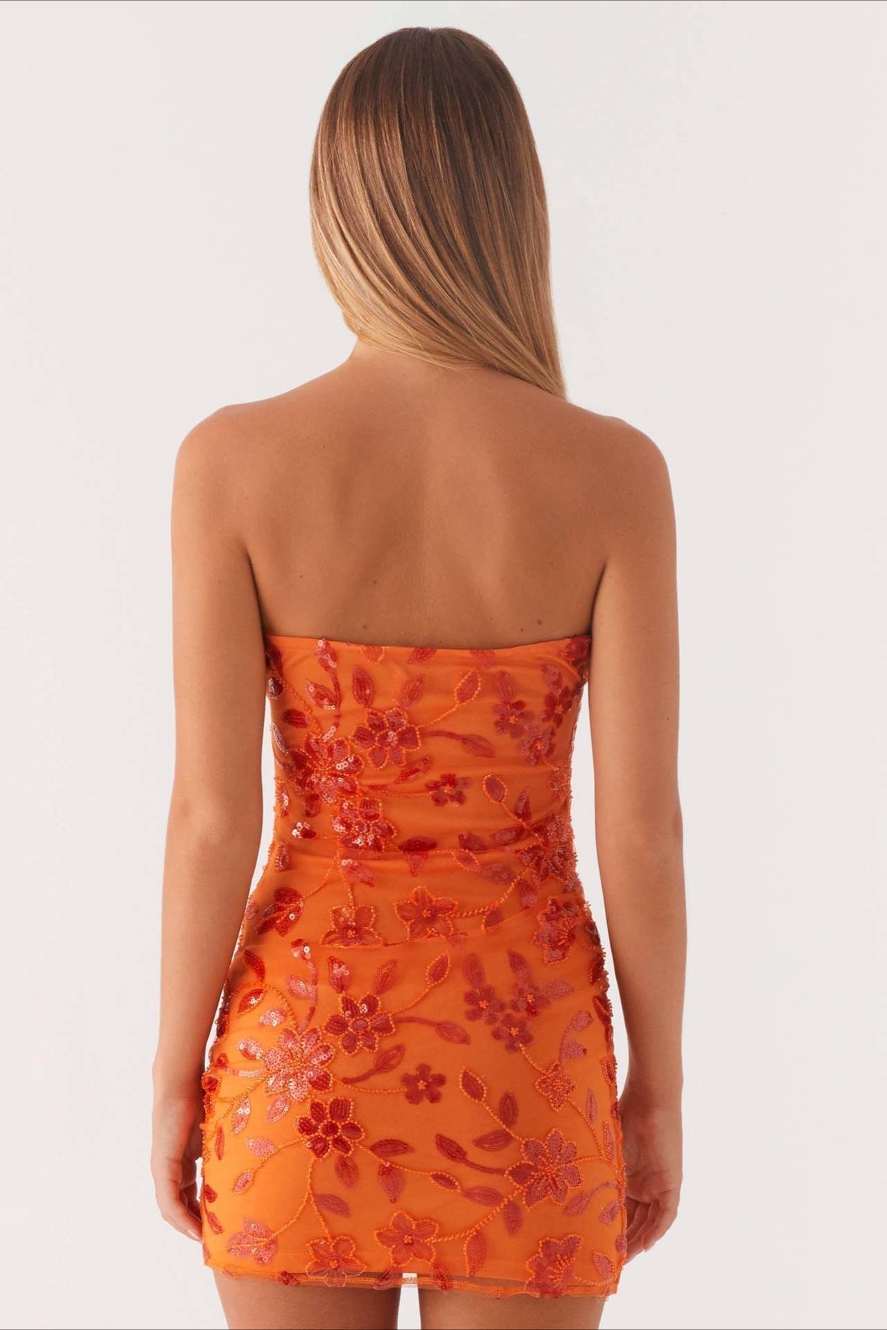 Floral Sequin Strapless Ruched Bodycon Mini Dress